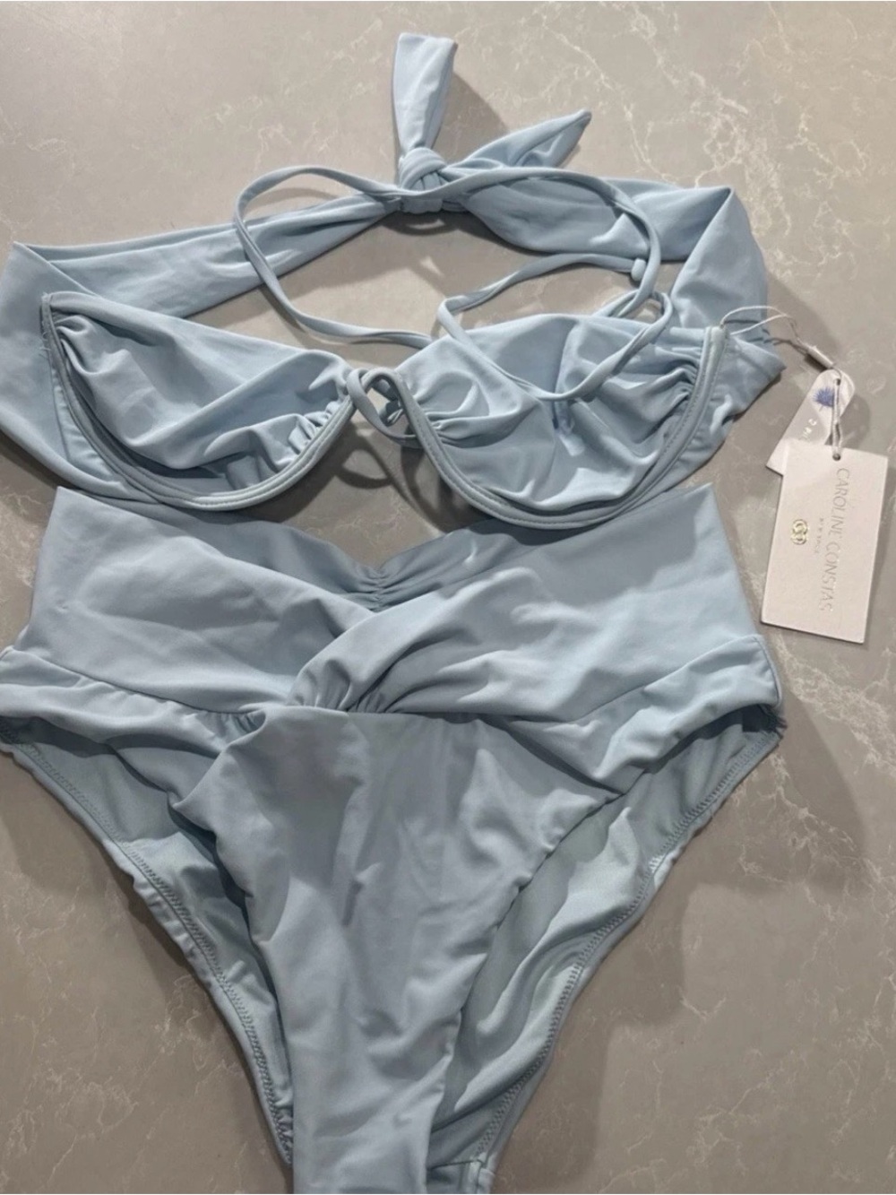 Caroline Constas Pale Blue Underwire Bikini with High-Waist Bottoms